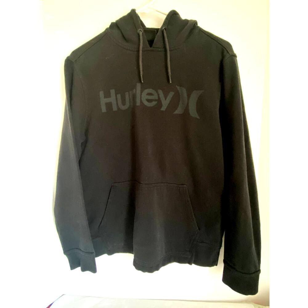 Hurley mens small black hoodie hooded sweatshirt distressed cotton blend